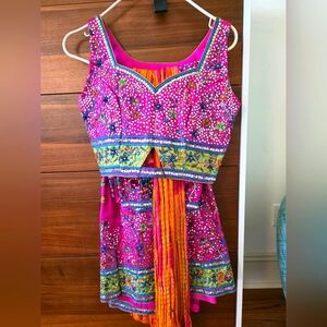 Vibrant Pink and Orange Embroidered Dress